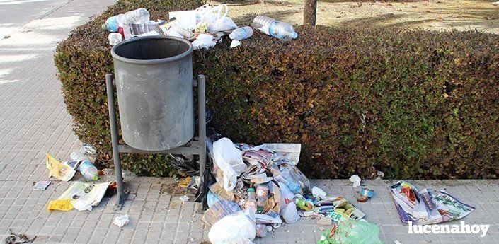 Denuncian el uso de papeleras como contenedores en el parque de calle Zagrilla y la acumulación de basura