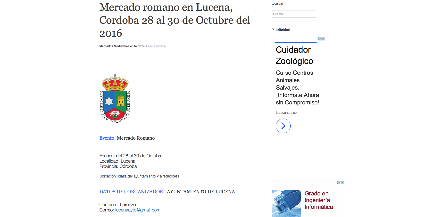 Captura de pantalla del anuncio publicado en internet, en el que se observa el mail falso del ayuntamiento y el uso de un emblema municipal para dar credibilidad a la estafa. Captura de pantalla del anuncio publicado en internet, en el que se observa el mail falso del ayuntamiento y el uso de un emblema municipal para dar credibilidad a la estafa.