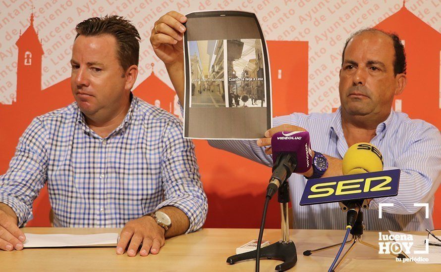 Aguilar y Huertas durante la rueda de prensa del PP Aguilar y Huertas durante la rueda de prensa del PP