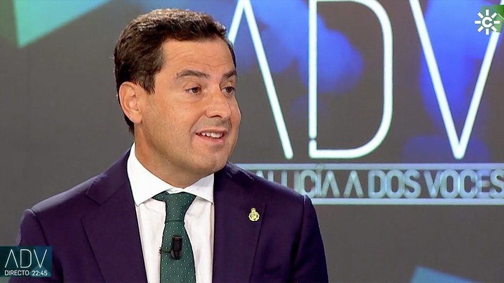 Juanma Moreno, presidente de la Junta de Andalucía, anoche en Canal Sur Televisión Juanma Moreno, presidente de la Junta de Andalucía, anoche en Canal Sur Televisión