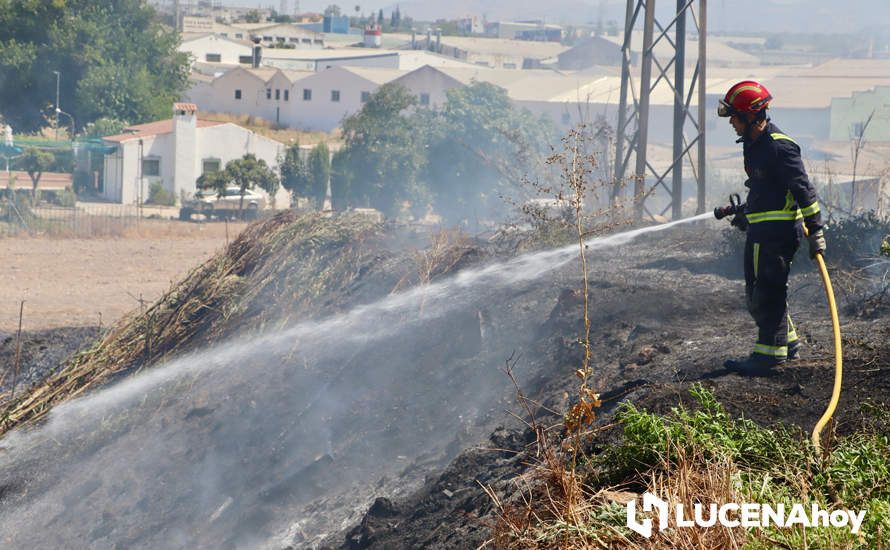 GALERÍA: La avería de una línea eléctrica, probable causa del importante incendio en la ribera del río Lucena, que ha puesto en riesgo a numerosas empresas