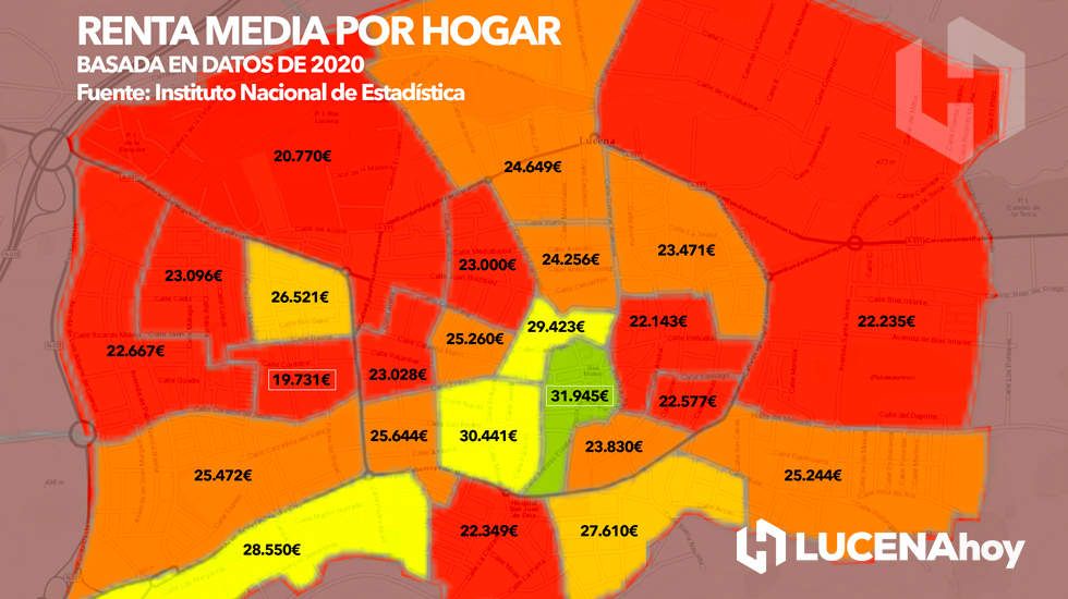  Mapa de renta media por hogar elaborado con los datos aportados por el INE, correspondientes al ejercicio económico 2020 