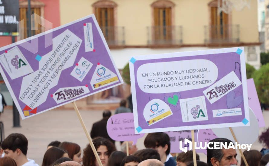 GALERÍA / 25N: Rosas blancas y mensajes escolares para decir un "no" rotundo a la violencia de género en Lucena