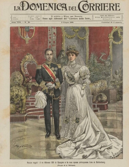 Portada de un periódico italiano con Alfonso XIII y Victoria Eugenia de Battenberg Portada de un periódico italiano con Alfonso XIII y Victoria Eugenia de Battenberg
