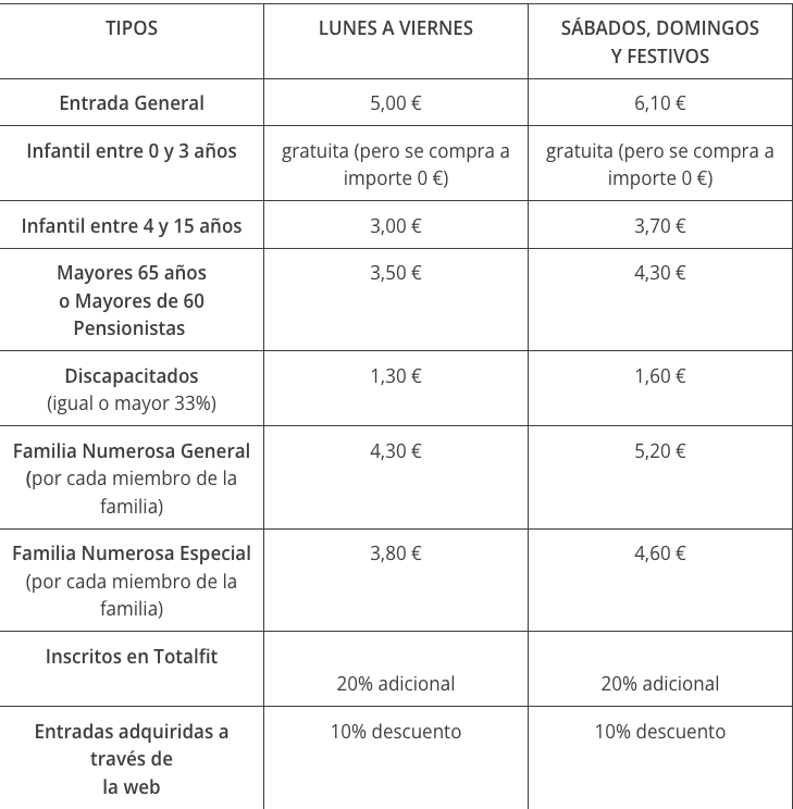 Precios de las entradas para la piscina de Lucena Precios de las entradas para la piscina de Lucena