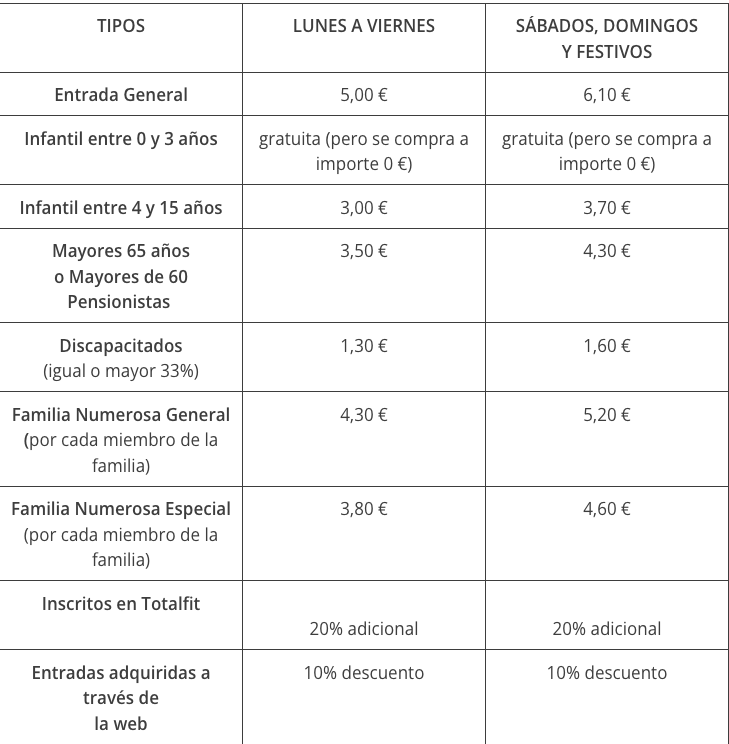 Precios de las entradas para la piscina de Lucena