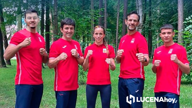 Rafael Granados junto a los tres representantes españoles y el también seleccionador José Eguzkitza