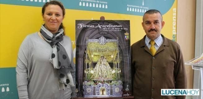  Juan Pérez, junto a Mar Morales, durante la presentación del cartel de las Fiestas Aracelitanas. Archivo LucenaHoy 