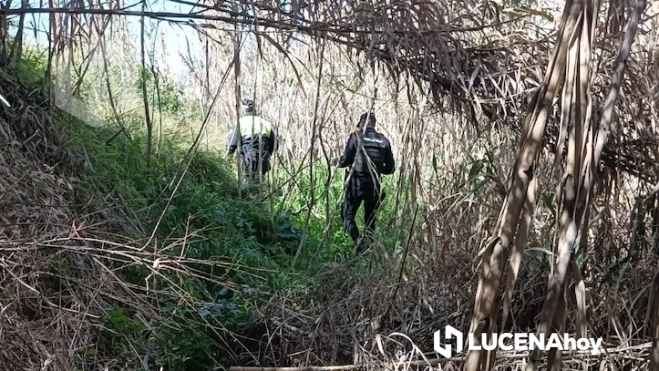 Agentes de la policía local y nacional esta mañana en el entorno del río Lucena