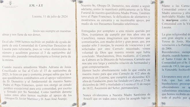 Fragmento del comunicado de las religiosas Fragmento del comunicado de las religiosas