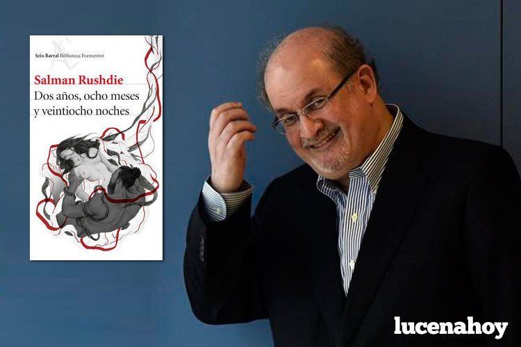  Salman Rushdie junto a la portada de su nueva novela 