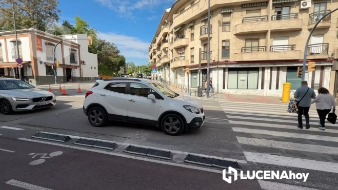 Dos peatones cruzan por un paso cebra de la avenida del Parque Dos peatones cruzan por un paso cebra de la avenida del Parque