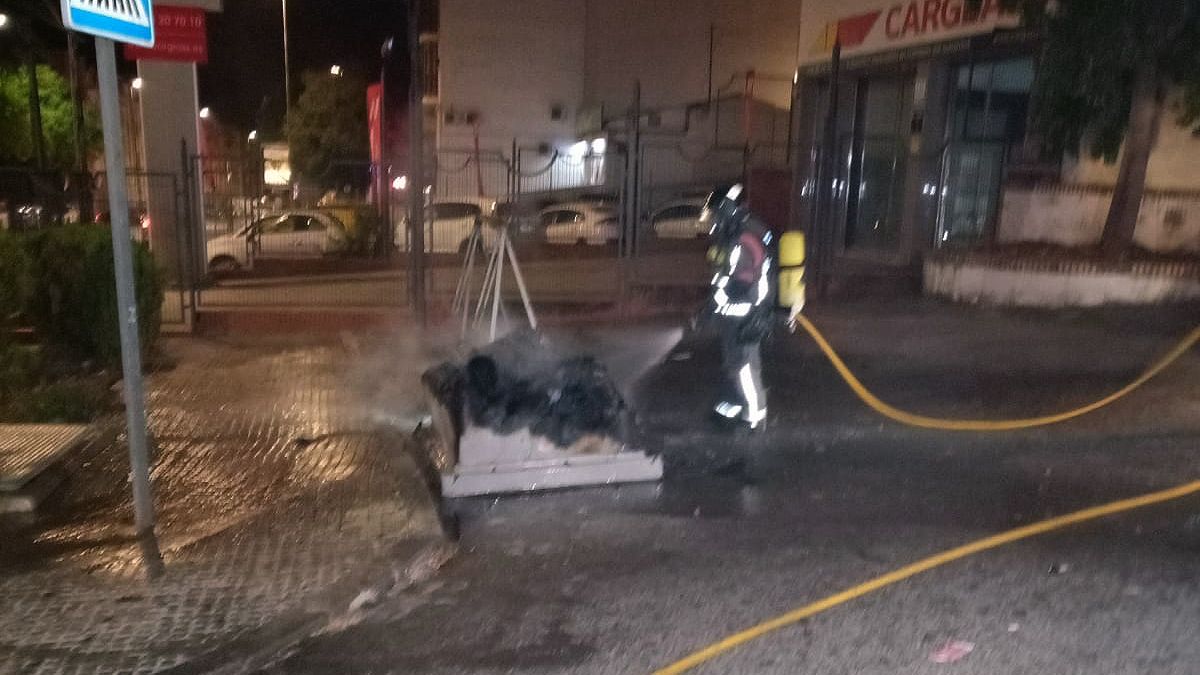 Una imagen del incendio de contenedores en la avenida de la Guardia Civil