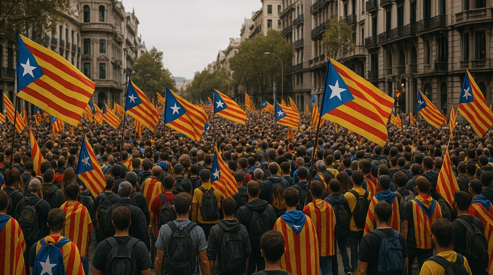Imagen alusiva a las protestas que sacudieron Cataluña en octubre de 2019. Generada por IA