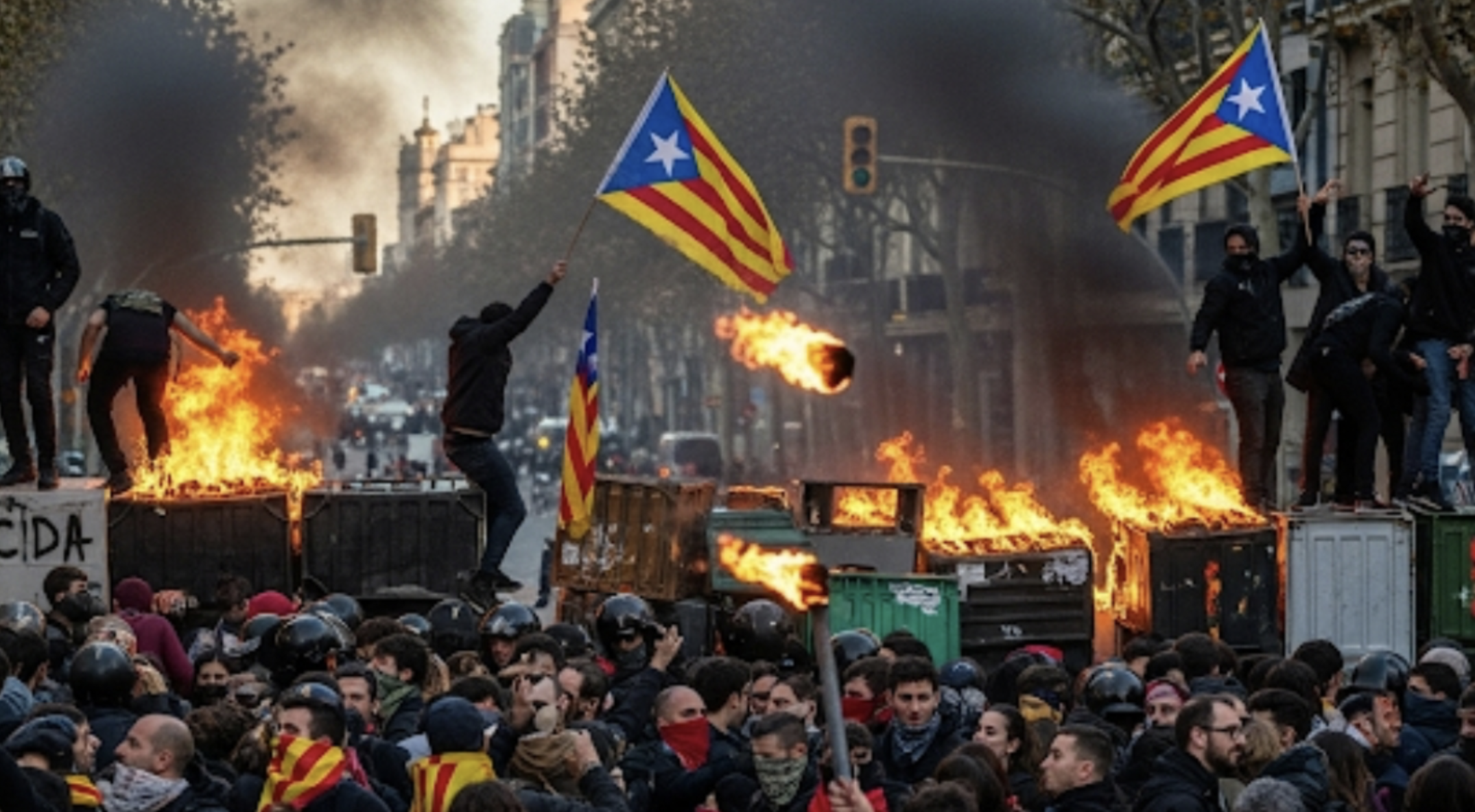 Imagen alusiva a las protestas que sacudieron Cataluña en octubre de 2019. Generada por IA
