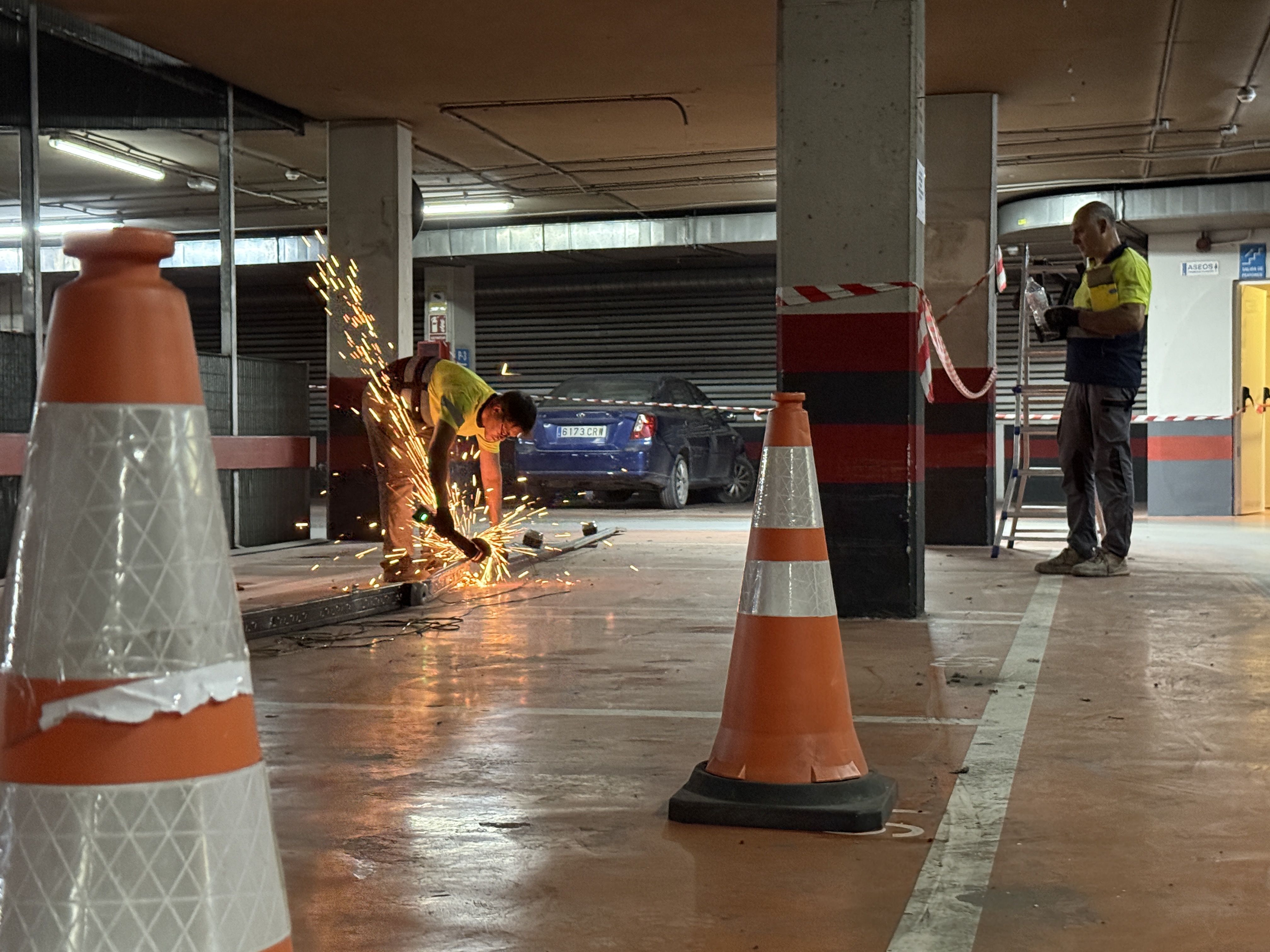 Trabajos en el interior del aparcamiento de la Plaza Nueva