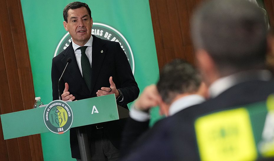 Juanma Moreno, presidente de la Junta de Andalucía, tras el Comité de Emergencias celebrado hoy. Foto: Junta de Andalucía
