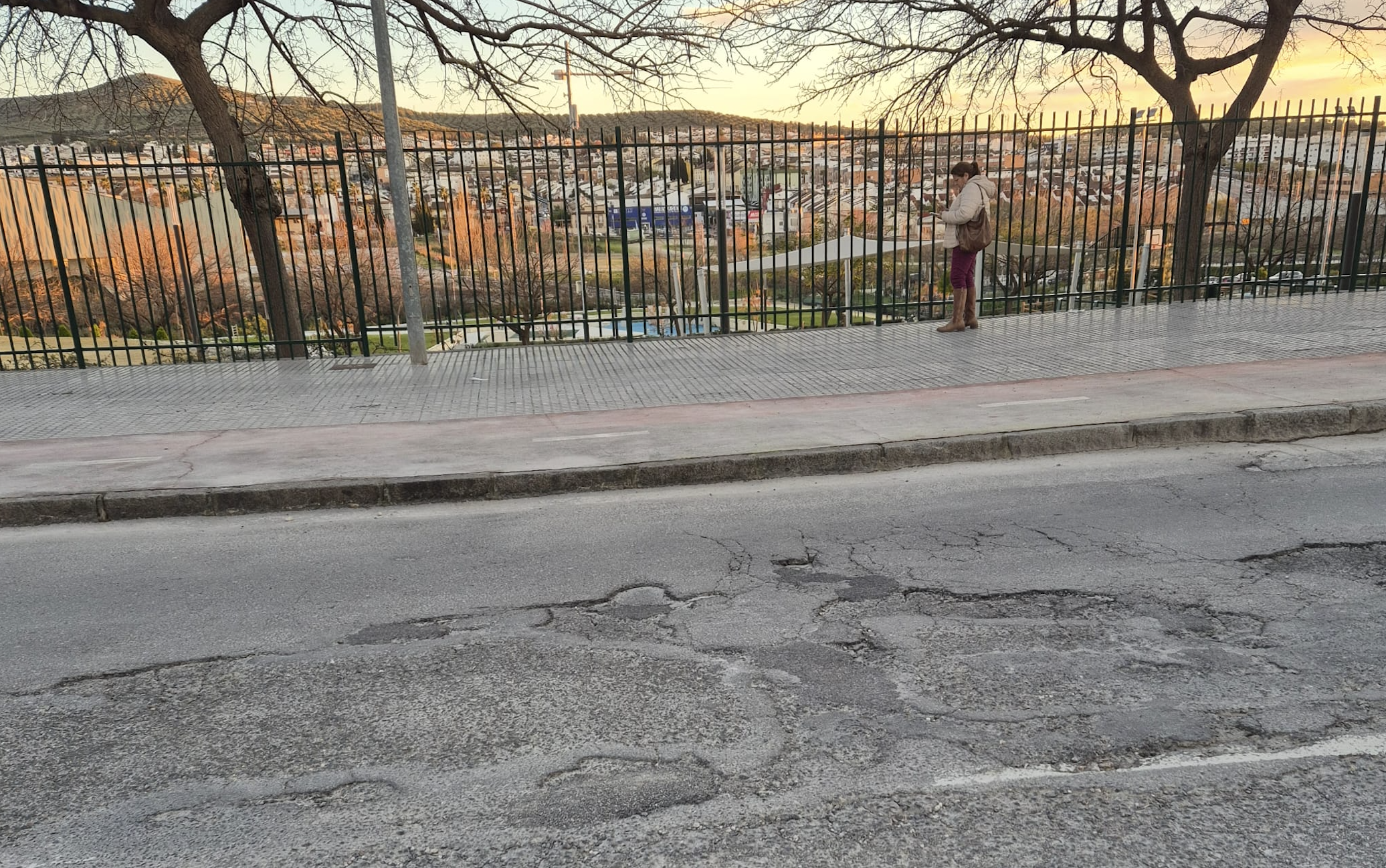 Una imagen del estado del firme en la carretera de la Estación. Foto: PSOE