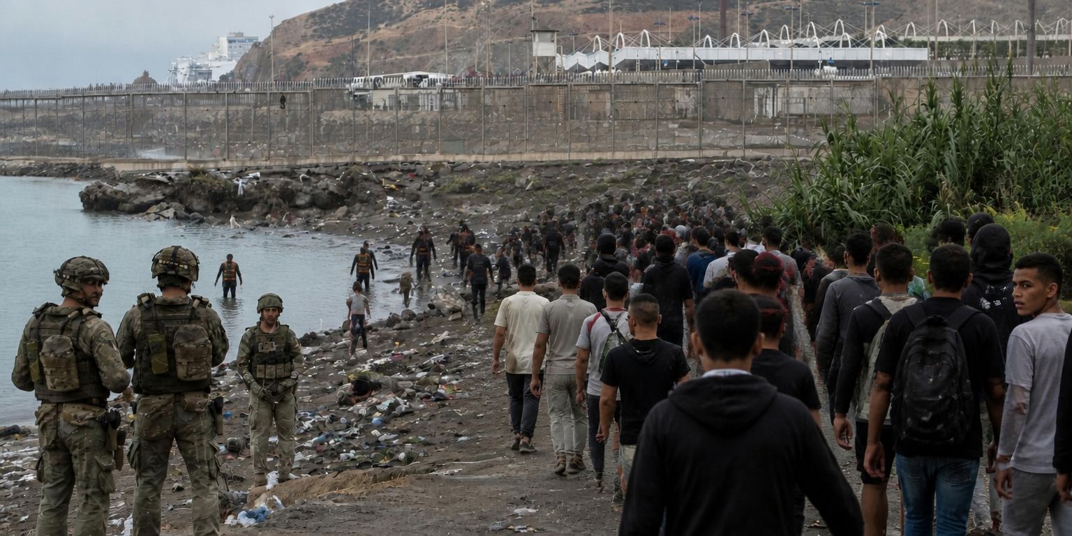 Imagen alusiva a la llegada masiva de inmigrantes a Ceuta. Generada por IA
