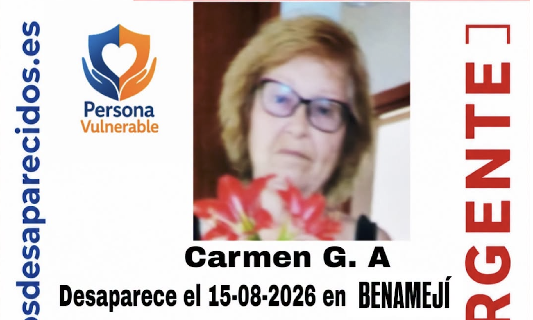Captura de pantalla del cartel difundido por la asociación SOS Desaparecidos