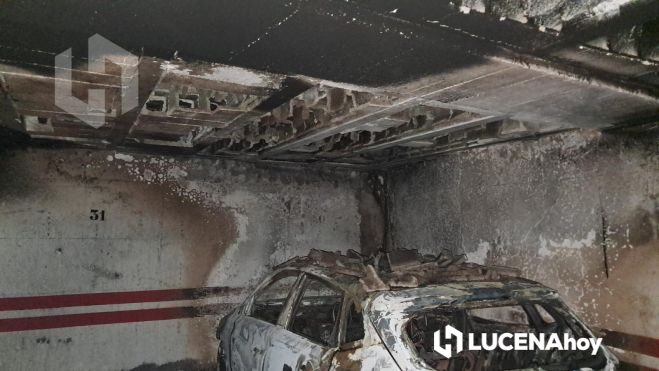 Daños en el techo del aparcamiento como consecuencia de la intensidad de las llamas