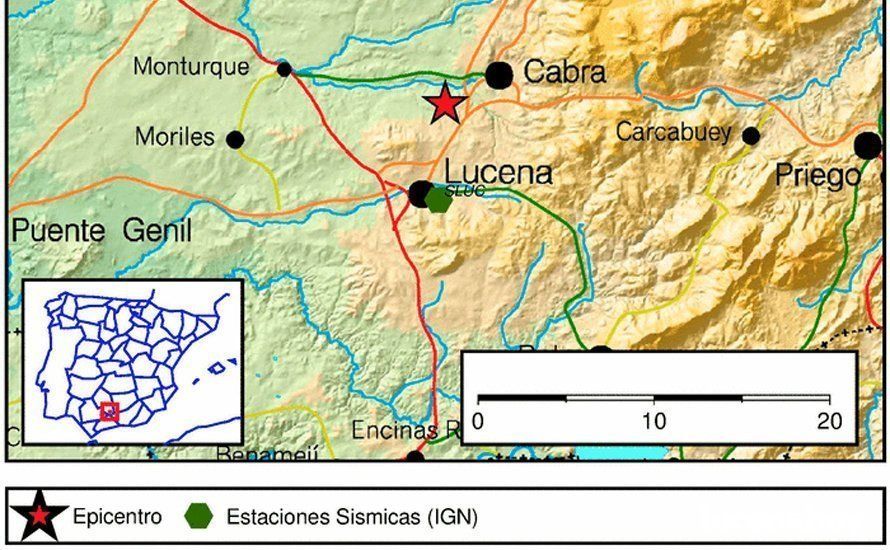  Mapa suministrado por el Instituto Geográfico Nacional sobre el seísmo registrado en Cabra 
