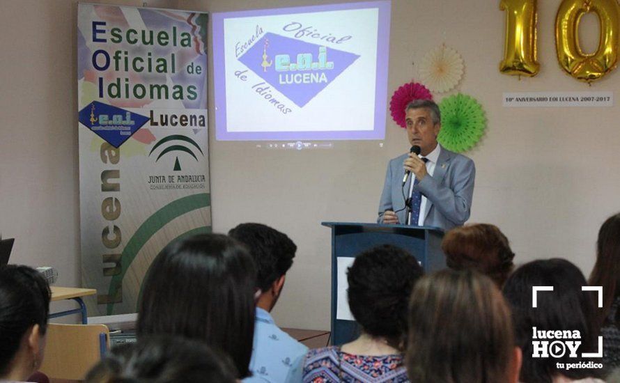  El alcalde de Lucena, Juan Pérez, durante si intervención en el acto del décimo aniversario de la EOI 