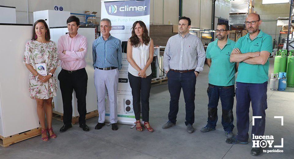  Autoridades locales junto a los responsables de Climer, que también recibió la mejor puntuación en la edición de los premios Lucena Emprende 2017 