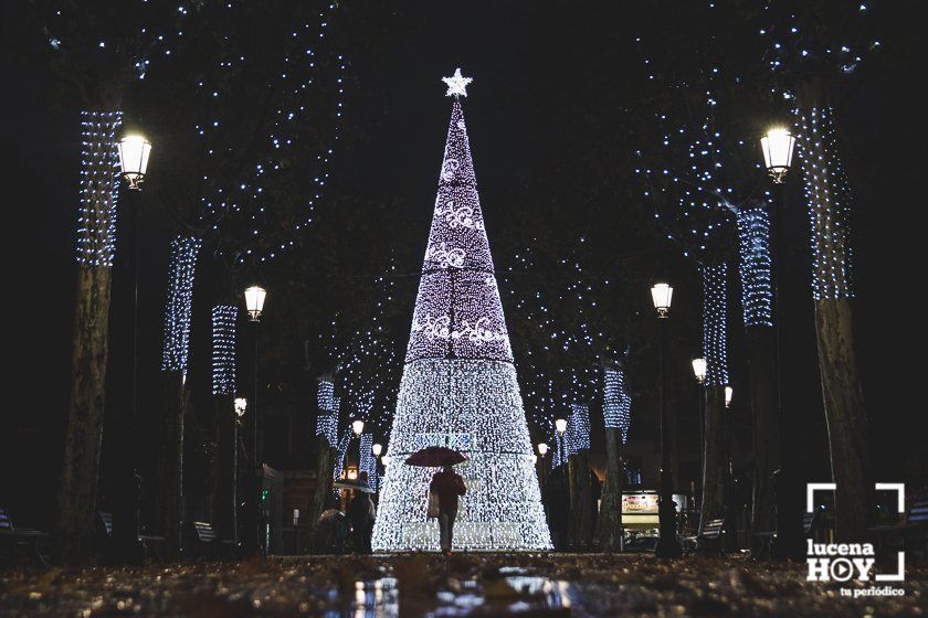 GALERÍA: Las luces navideñas llenan las calles de Lucena por sorpresa y bajo la lluvia