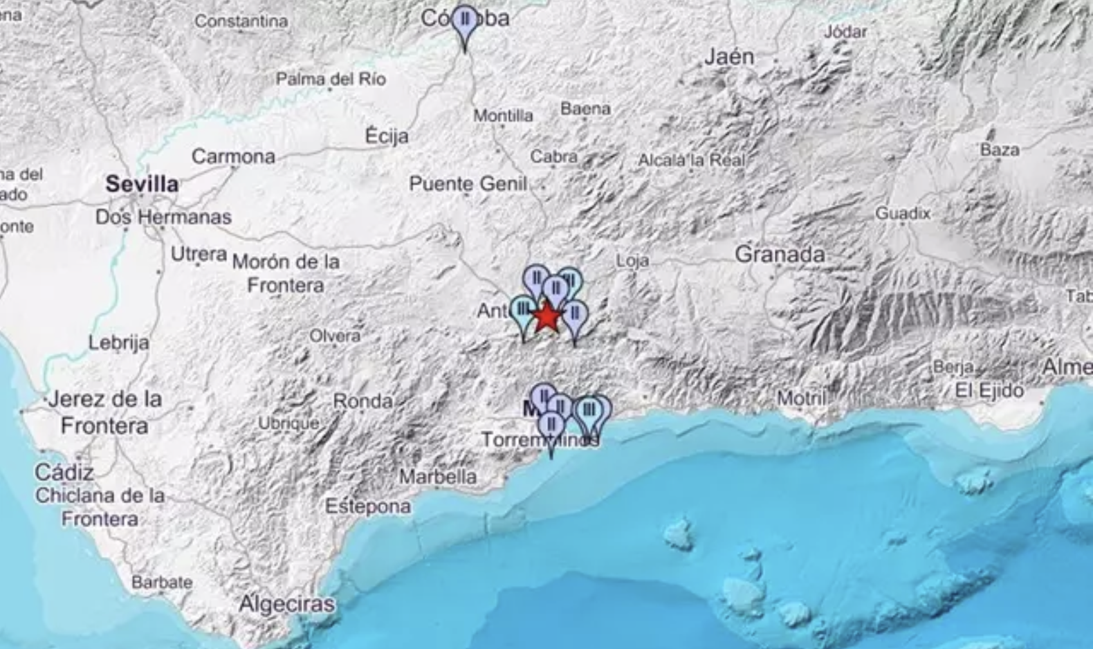  Mapa con indicación de la incidencia de este terremoto. Fuente: Instituto Geográfico Nacional 