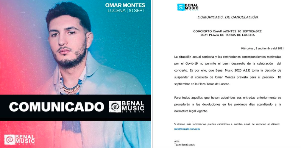  Comunicado de Benal Music suspendiendo el concierto 