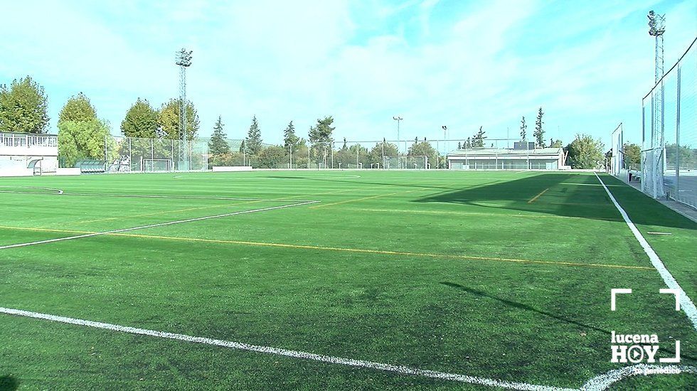 Uno de los campos de fútbol de la Ciudad Deportiva de Lucena cuya iluminación se verá mejorada