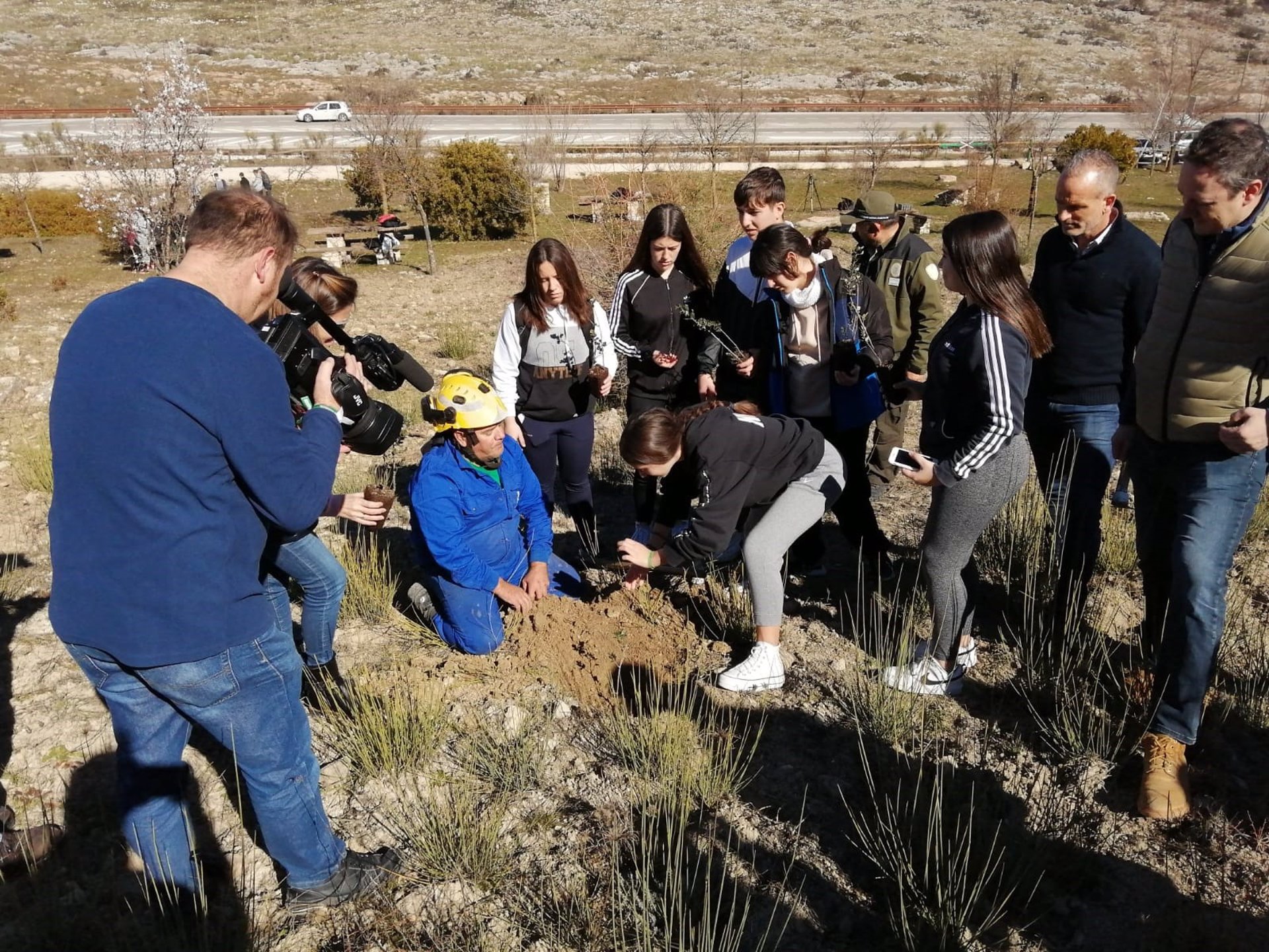 Un momento de la plantación de árboles en la zona de Santa Rita