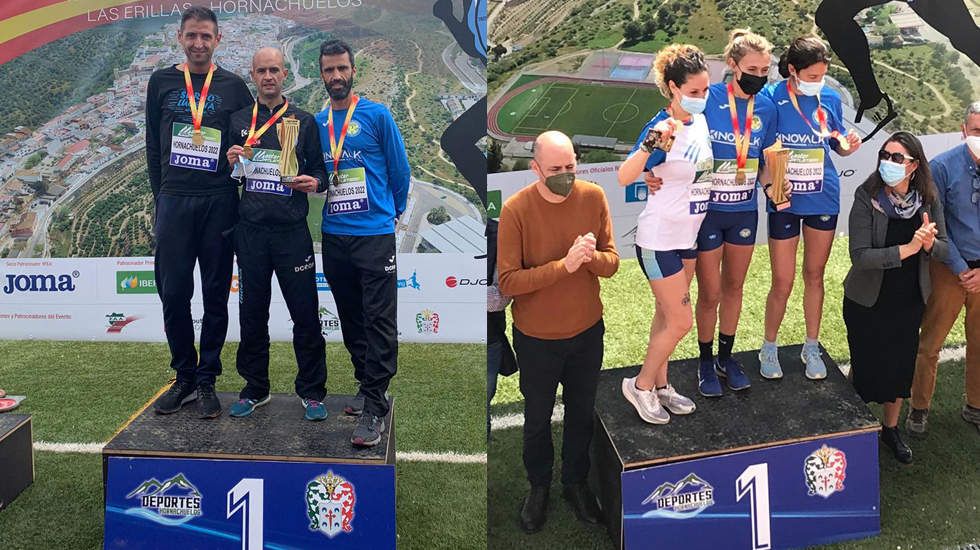  Los equipos de cross masculino y femenino de Surco Lucena en la categoría Master 35 años, campeones de España 